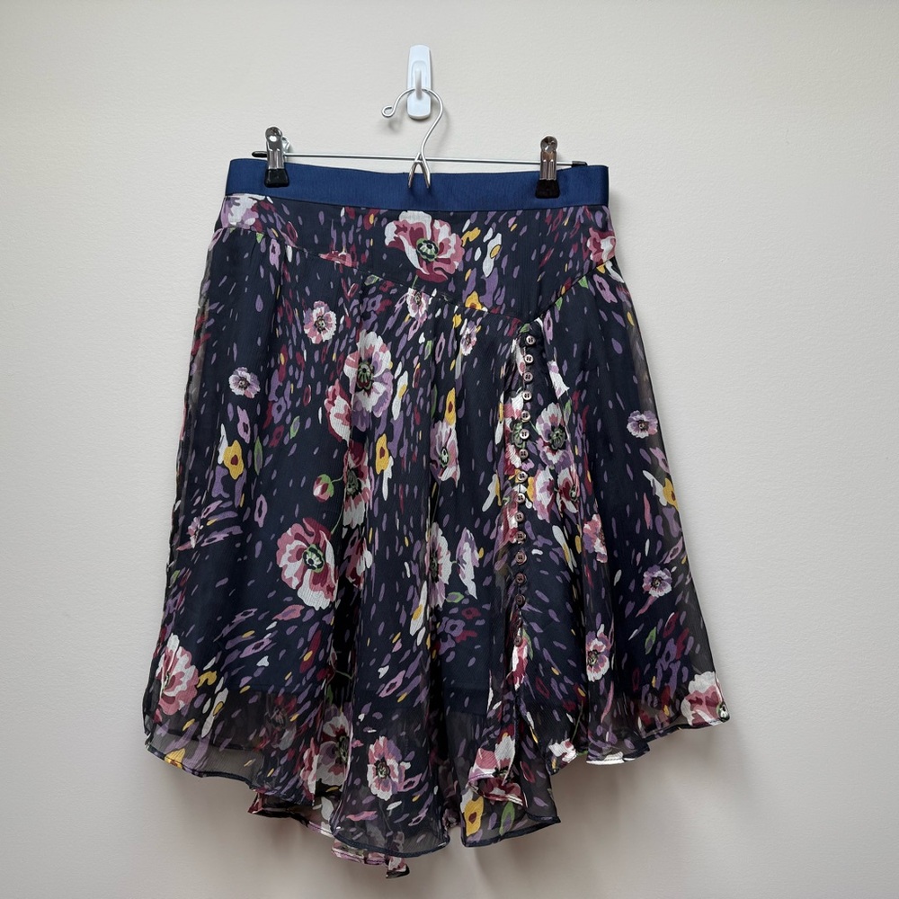 Naf Naf 100% Silk Floral Skirt with Button Detail EU Size 40